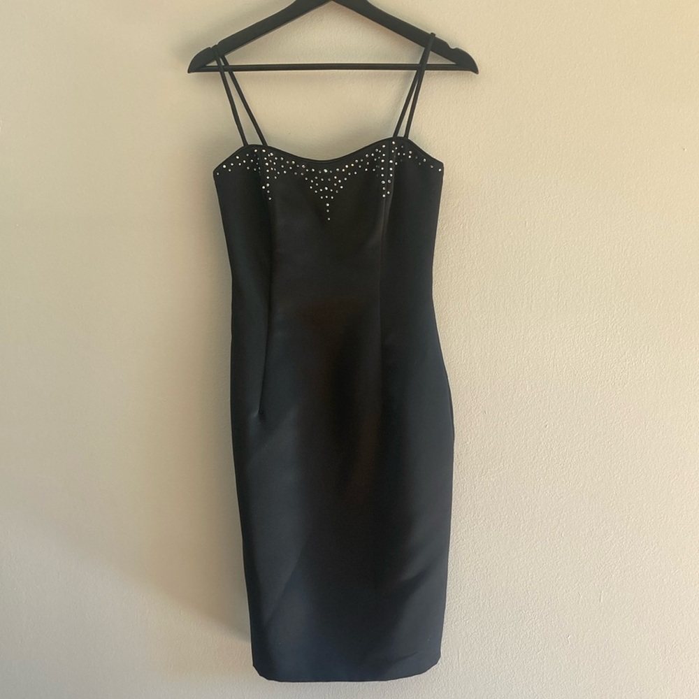 Jessica McClintock Black Cocktail Formal Minimalist  Spaghetti Strap Dress Sz 4